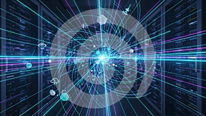 Futuristic Data Server Network with Digital Connection Flow